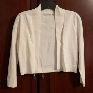 White Calvin Klein cropped shawl collar sweater XS